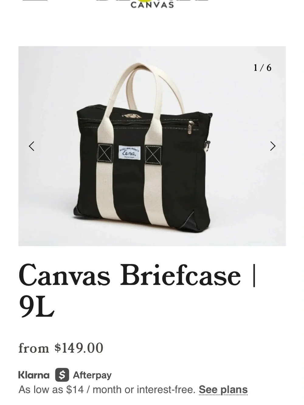 Beckel Canvas Durable Black Canvas Briefcase with Cream Webbing Handles